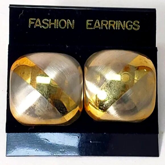 Gold, Silver Dual-Tone Stud Earrings Modern Stripe Design, 1-in Fashion Jewelry - Picture 1 of 7